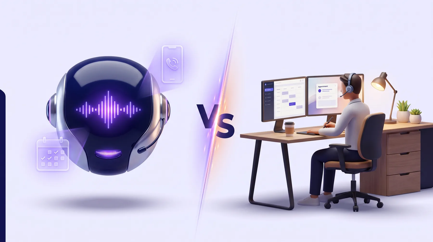 AI voice agent and human appointment setter side by side