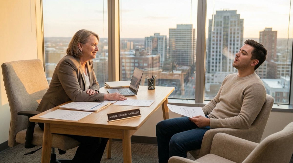 Professional debt settlement consultation in a modern office