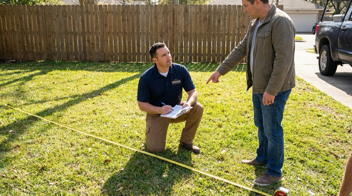 Fencing company scheduling estimate with homeowner