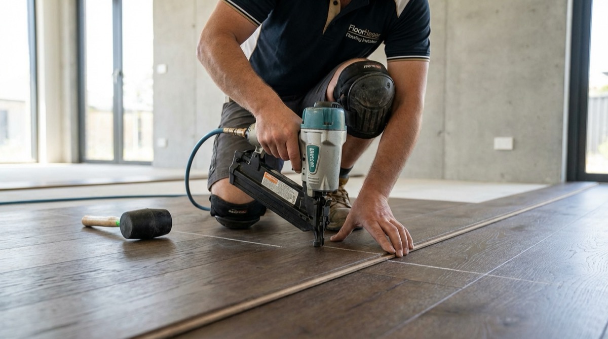 Professional flooring installation in a modern home