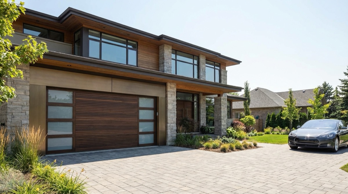 Professional garage door technician servicing a residential garage