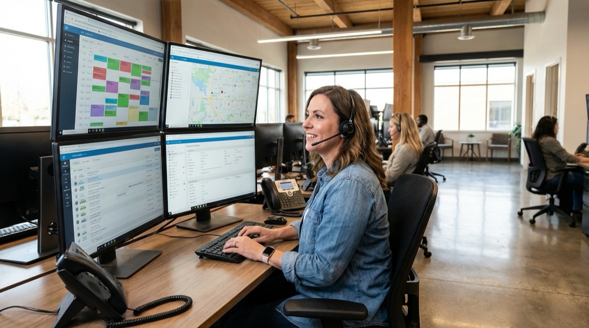 Home service dispatcher booking an appointment with a new customer