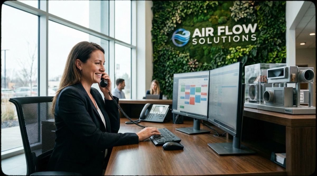 HVAC technician reviewing equipment details on tablet before service call