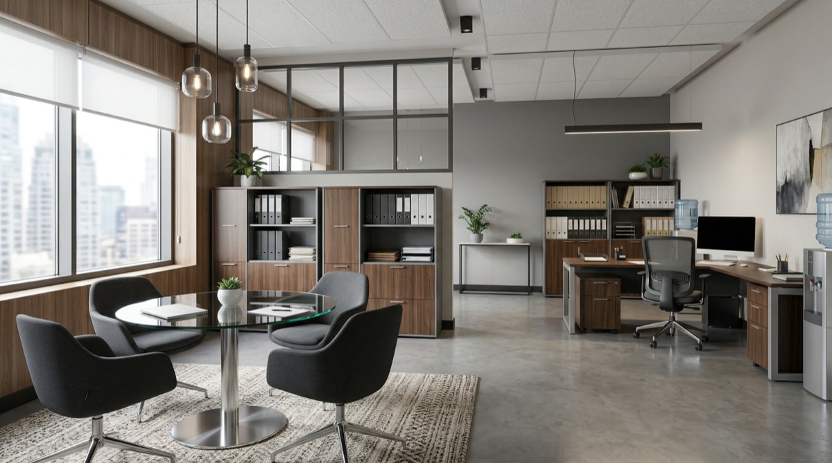 Insurance office client meeting area