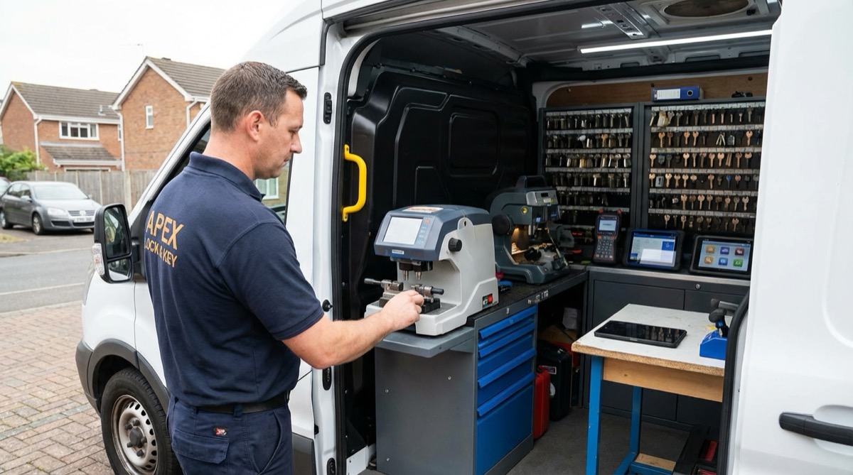 Locksmith programming car key fob for customer roadside