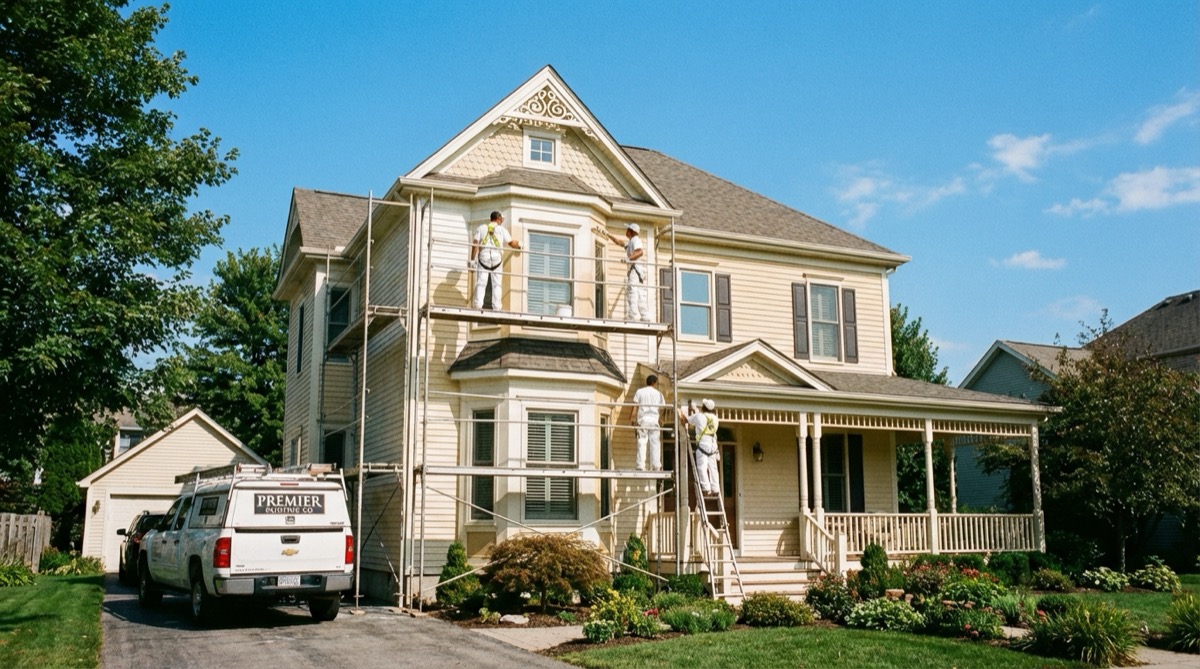 Professional painter working on residential exterior