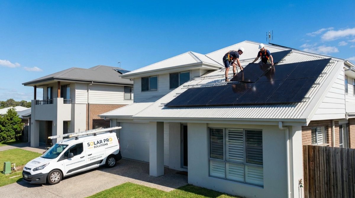 Solar panel installation on residential roof